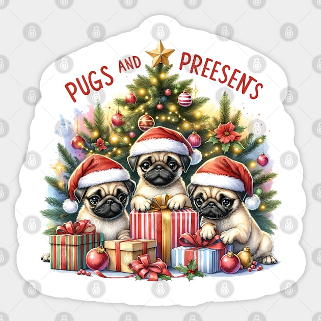 Pugs And Presents Sticker by  Big Foot Shirt Shop